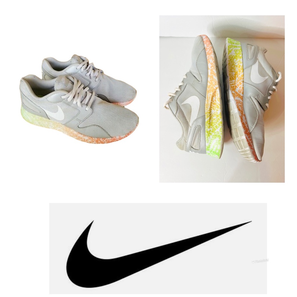 NIKE Woman’s KAISHI PRINT Roshe Womens Size 7.5
Running Shoes Gray Orange.